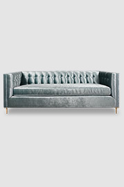 86 Atticus sleeper sofa in Prince Inlet stain-proof velvet with brass legs and bench cushion