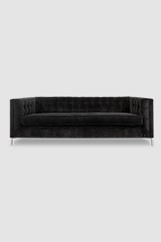 93 Atticus sofa in extended depth with Corsica Graphite solution-dyed velvet, bench cushion, and aluminum legs