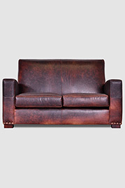 Prescott Art Deco love seat in Berkshire Bourbon leather