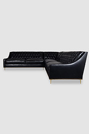 115x115 Lincoln sectional in Perspective Pitch Dark leather with brass legs