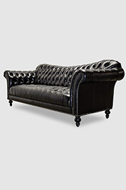 Watson sofa with tufted seat in black leather
