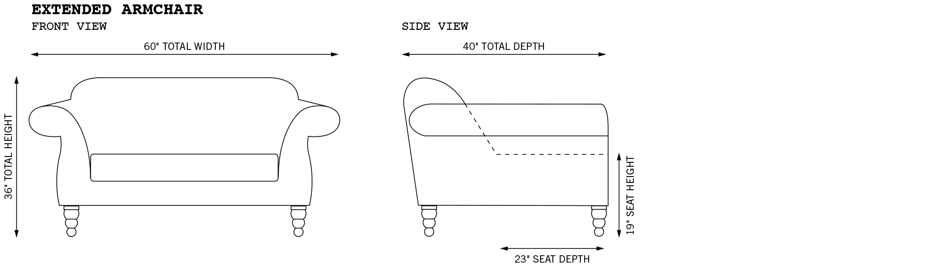 Hudson Extended Armchair Dimensions