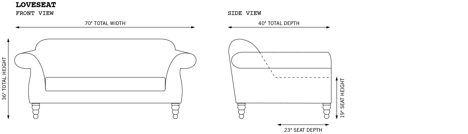Hudson Loveseat Dimensions