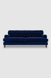 93 Alfie tufted back English roll arm sofa in Lafayette Indigo stain-resistant blue velvet