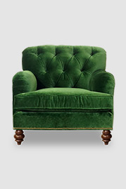 Alfie armchair in Como Emerald green velvet with nail head trim