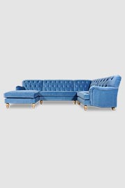 Alfie sectional in Como Blue Lake velvet