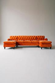 Alfie dual-chaise sectional in Como Shrimp velvet
