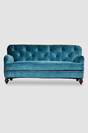 Alfie love seat in Como Bluestone velvet fabric