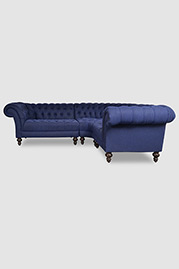 Lucille radius-corner sectional with tufted seat in Martexin Navy waxed canvas