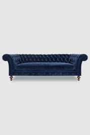 Lucille French Chesterfield sofa in Como Indigo blue velvet with bench cushion