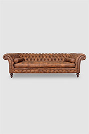 103 Lucille sofa in Run Wyld Gentle Fawn performance leather with bolster pillows