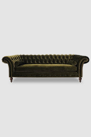 Lucille sofa in Como Olive green velvet with bolster pillows