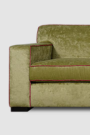 Bobby sofa in Gramercy Vine with contrasting welt in Gramercy Marasca performance velvet