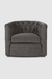 Oliver tufted barrel chair with swivel base in Stanton Soapstone grey stain-proof fabric