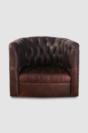 Oliver tufted barrel chair with tufted seat in Berkshire Bourbon leather