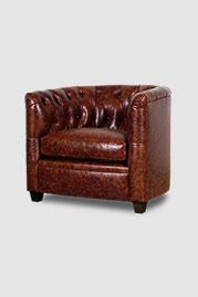 Oliver barrel chair in Caprieze Olde Mill Brown leather
