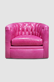Oliver swivel barrel chair in Bellissimo Prugna pink leather
