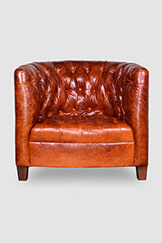 Oliver tufted barrel chair in Echo Cognac leather