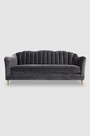 81 Carla channel tufted sofa in Como Dark Grey velvet with bench cushion and brass legs