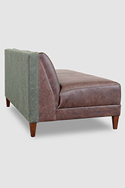 Harley channel-tufted armless sofa in Saloon Dark Brown leather and Martexin Olive waxed canvas