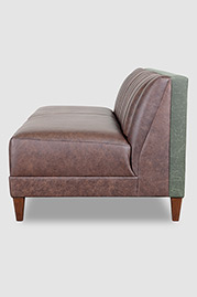 Harley channel-tufted armless sofa in Saloon Dark Brown leather and Martexin Olive waxed canvas