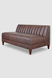 Harley channel-tufted armless sofa in Saloon Dark Brown leather and Martexin Olive waxed canvas