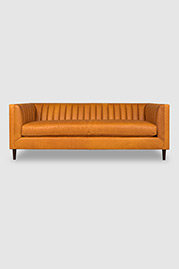 Harley channel-tufted modern sofa in Dakota Modern Saddle leather with bench cushion