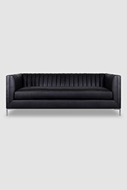86 Harley channel-tufted modern sofa in Brisa Fresco Peppercorn black faux leather with optional bench cushion and stainless steel legs