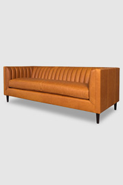 Harley channel-tufted modern sofa in Dakota Modern Saddle leather with bench cushion