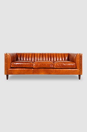 86 Harley channel-tufted sofa in Echo Cognac leather with nail head trim