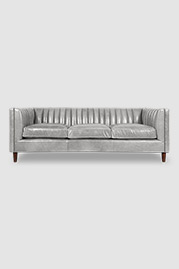 86 Harley channel-tufted sofa in Echo Limestone grey leather with nail head trim