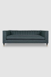Harley sofa in Minetta Hydrangea stain-proof fabric with bench cushion and brass-tipped legs