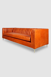 93 Harley channel-tufted sofa in Cortina Brandy 2677 with bench cushion and brass legs