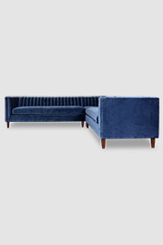 113x91.5 Harley channel tufted sectional in blue velvet fabric