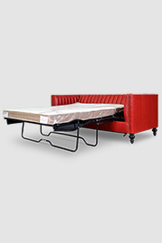 79 Harley channel-tufted sleeper sofa with full mattress in Perspective Beat of My Heart red leather