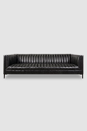 100 Harley sofa in Everlast Lead performance leather with metal legs and channel-tufted seat