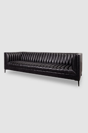 100 Harley sofa in Everlast Lead performance leather with metal legs and channel-tufted seat