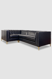 94.5x66.5 Harley sectional in Firenze Galaxy blue leather with Angelo legs in gold