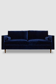Natalie midcentury modern sofa in Lafayette Indigo blue performance velvet with optional bolster pillows