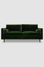 Natalie midcentury modern sofa in Lafayette Green Grass performance velvet with optional bolster pillows