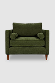 44 Natalie armchair in Ludlow Kudzu green stain-proof fabric and bolster pillows