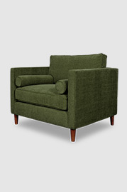 44 Natalie armchair in Ludlow Kudzu green stain-proof fabric and bolster pillows