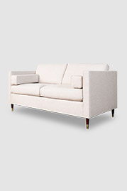 72 Natalie sleeper sofa in Fulton Pearl performance fabric with custom square bolster pillows