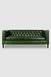 Dot diamond-tufted tuxedo sofa in Mont Blanc Evergreen green leather with bench cushion