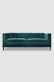 Dot diamond-tufted tuxedo sofa in Porto Prussian turquoise blue green velvet