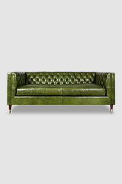 79 Dot sofa in Mont Blanc Evergreen leather with wood legs with brass sabots