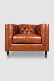 Dot armchair in Notting Hill Bourbon with nail head trim and brass sabot legs