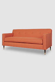 74 Sport modern sofa in Ludlow Tangelo orange stain-proof fabric with bench cushion and brass leg caps