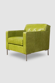32 Sport chair in Cortina Poblano green leather with square angle polished chrome leg