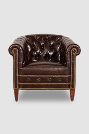 Collins tufted barrel chair in Kensington Borough Pub Bench brown leather